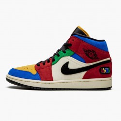 Cheap Air Jordans 1 Mid SE Fearless Blue the Great Muslin/Varsity Red-Royal-Taxi-Black CU2805-100