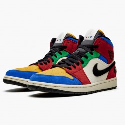 Cheap Air Jordans 1 Mid SE Fearless Blue the Great Muslin/Varsity Red-Royal-Taxi-Black CU2805-100