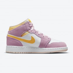 Cheap Air Jordans 1 Mid SE GS Arctic Pink Light Arctic Pink/University Gold/White DC9517-600