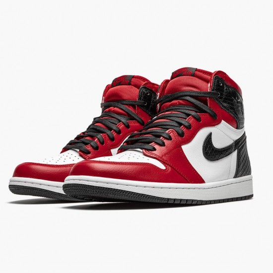 Cheap Air Jordans 1 High Retro Satin Snake Gym Red/Whte Black CD0461-601