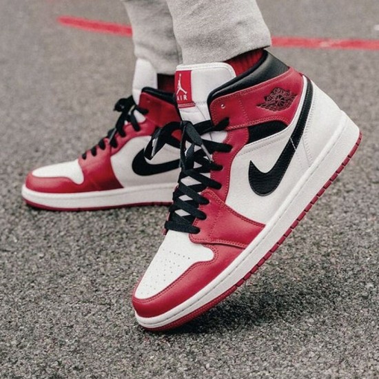 Cheap Air Jordans 1 Mid Chicago 2020 White/Gym Red/Black 554724-173