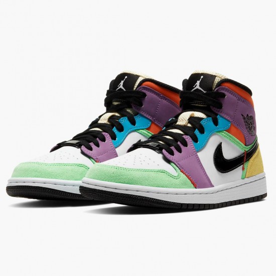 Cheap Air Jordans 1 Mid SE Multicolor White/Black/Lightbulb Team Ora  CW1140-100