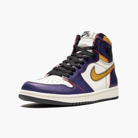 Cheap Air Jordans 1 Retro High OG Defiant SB LA to Chicago Purple/Sail University Gold Bl  CD6578-507