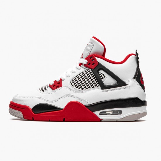 Cheap Air Jordans 4 Retro OG GS Fire Red 2020 White/Fire Red/Black Tech Grey 408452-160