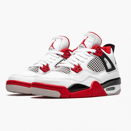 Cheap Air Jordans 4 Retro OG GS Fire Red 2020 White/Fire Red/Black Tech Grey 408452-160