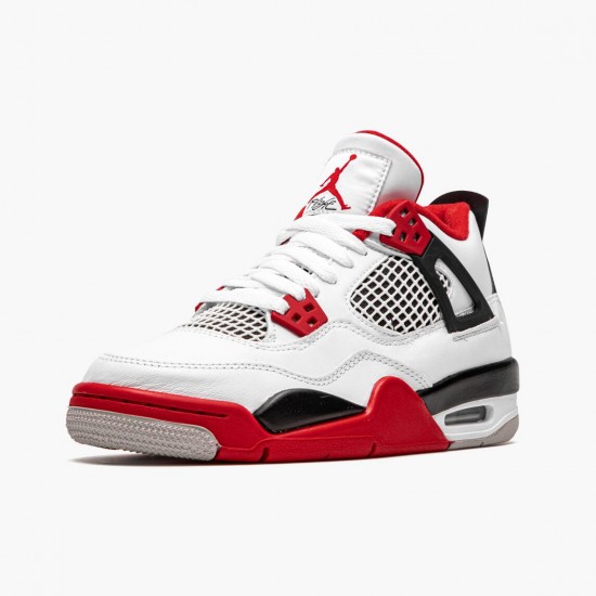 Cheap Air Jordans 4 Retro OG GS Fire Red 2020 White/Fire Red/Black Tech Grey 408452-160