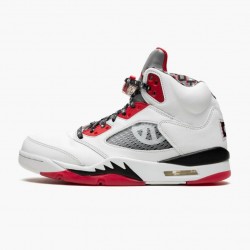 Cheap Air Jordans 5 Retro Quai 54 2021 White/University Red/Black DJ7903-106