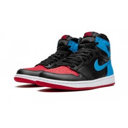 Cheap Air Jordans 1 High "UNC to Chicago" BLACK/DARK POWDER BLUE/GYM RED Womens CD0461 046