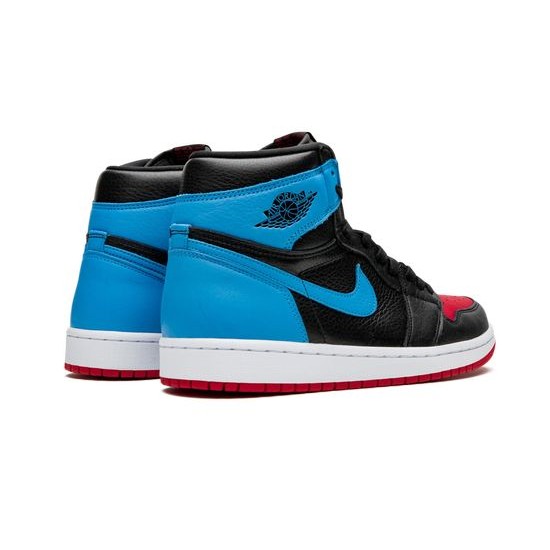 Cheap Air Jordans 1 High UNC to Chicago BLACK/DARK POWDER BLUE/GYM RED Womens CD0461 046