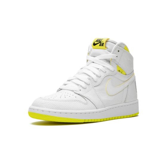 Cheap Air Jordans 1 Retro High First Class Flight WHITE/DYNAMIC YELLOW-BLACK Youth 575441 170