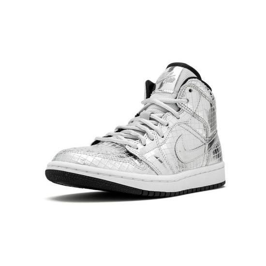 Cheap Air Jordans 1 Retro Mid "Disco ball" METALLIC SILVER/BLACK-WHITE Womens CU9304 001