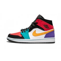 Cheap Air Jordans 1 Mid "Multicolor" WHITE/UNIVERSITY RED BLACK Mens 554724 125