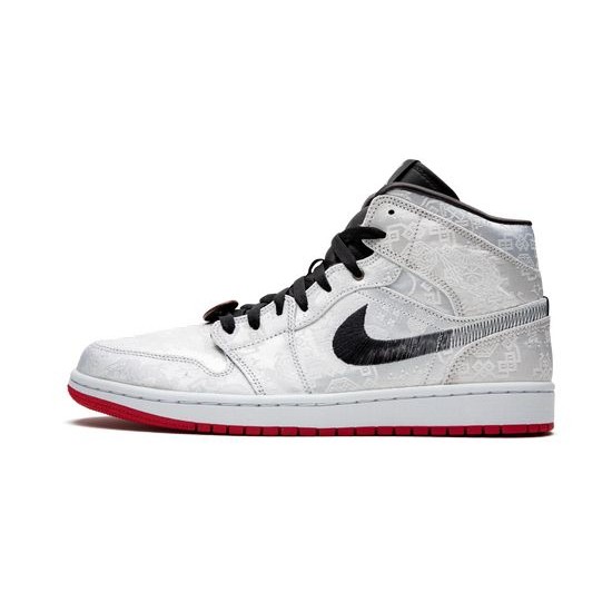 Cheap Air Jordans 1 Mid X CLOT White SILVER/BLACK-RED Mens CU2804 100