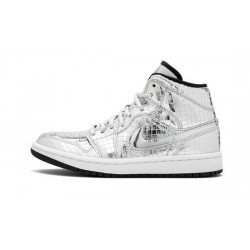 Cheap Air Jordans 1 Retro Mid "Disco ball" METALLIC SILVER/BLACK-WHITE Womens CU9304 001