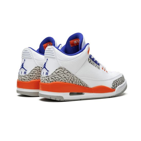 Cheap Air Jordans 3 Retro Knicks WHITE/OLD ROYAL UNIVERSITY ORA Mens 136064 148