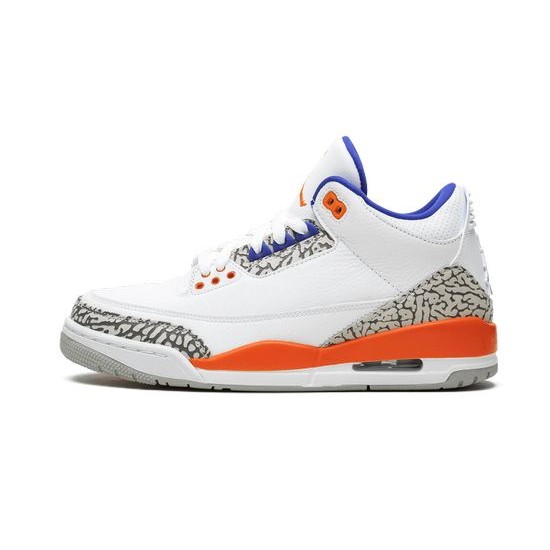 Cheap Air Jordans 3 Retro Knicks WHITE/OLD ROYAL UNIVERSITY ORA Mens 136064 148