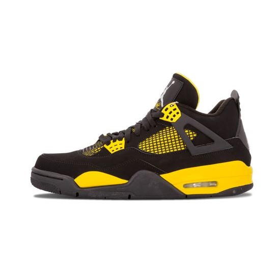 Cheap Air Jordans 4 "Thunder" BLACK/WHITE-TOUR YELLOW Mens 308497 008