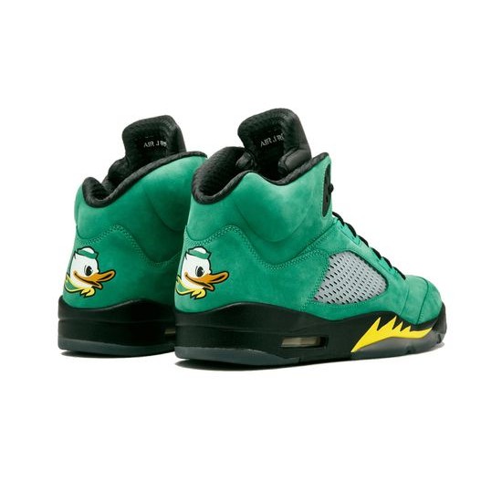 Cheap Air Jordans 5 Retro Oregon Ducks BLACK/YELLOW STRIKE-AP GREEN Mens 454803 535